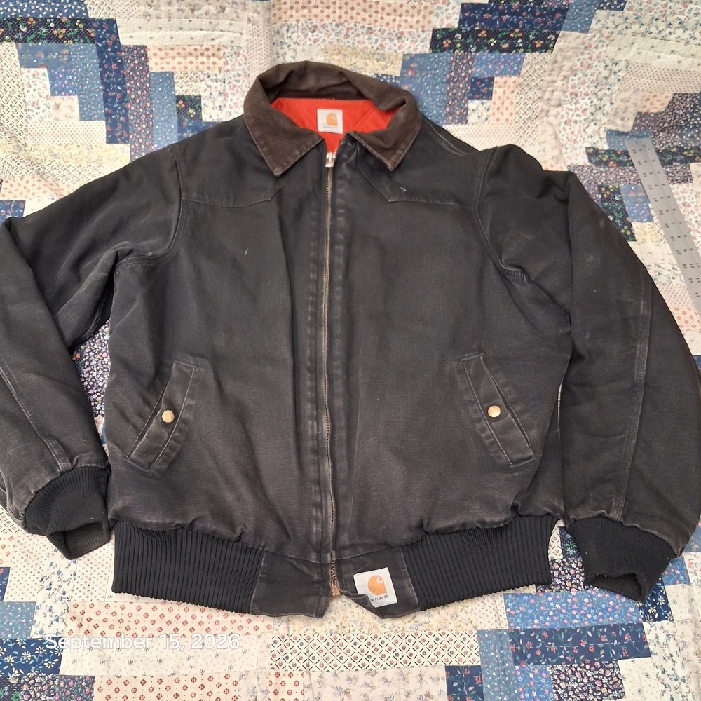 90s Vintage Carhartt Santa Fe Duck Canvas Jacket Mens Large Black Red Quilt J14